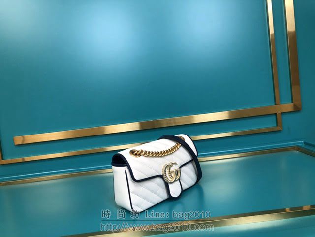 Gucci古馳包包 G家新款女包 446744 古奇白藍色全皮小號肩背斜挎鏈條女包 gdj1477